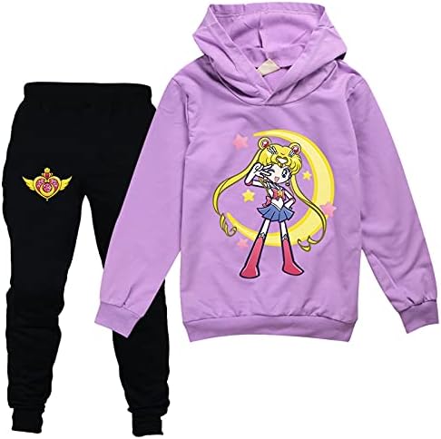 Leeorz Lányok Aranyos Sailor Moon Kapucnis Pulóverben, Melegítő Melegítő Szett Gyerekeknek 2 Db Ruhák