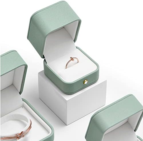 Woodten Kis Bemutató Gyűrű Ajándék Doboz Prémium Zöld Bőr Gyűrűs Dobozt a Javaslat Eljegyzés