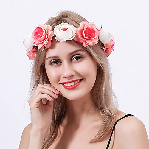 Kercisbeauty Rusztikus Virágos Koszorú, Korona Esküvő Menyasszony Virág Lányok Pink Blush Rózsa Virág