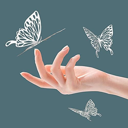 3D Pillangó, Fali Matricák, CAYUDEN 24pcs 3 Méretű Ezüst Pillangó Dekoráció, Fali Dekor Matricák DIY Pillangós