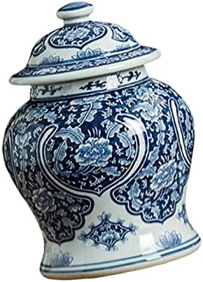 Kínai Stílusú Kerámia Virág Váza Templomba Jar Tároló Dekorációs Fedél Kék-Fehér Porcelán Templom Gyömbér