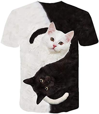 Plus Size Macska Pólók Női 3D-s Fekete-Fehér Cica Nyomtatás Póló Rövid Ujjú Sleeve Tini Lányok Aranyos