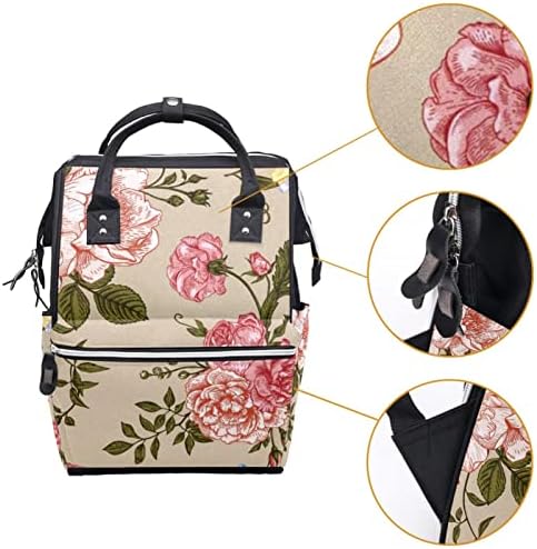 GUEROTKR Utazási Hátizsák, Pelenka táska, Hátizsák Táskában, rózsa virág rózsaszín növényi minta